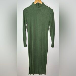 Green Ribbed Long sleeve Dress